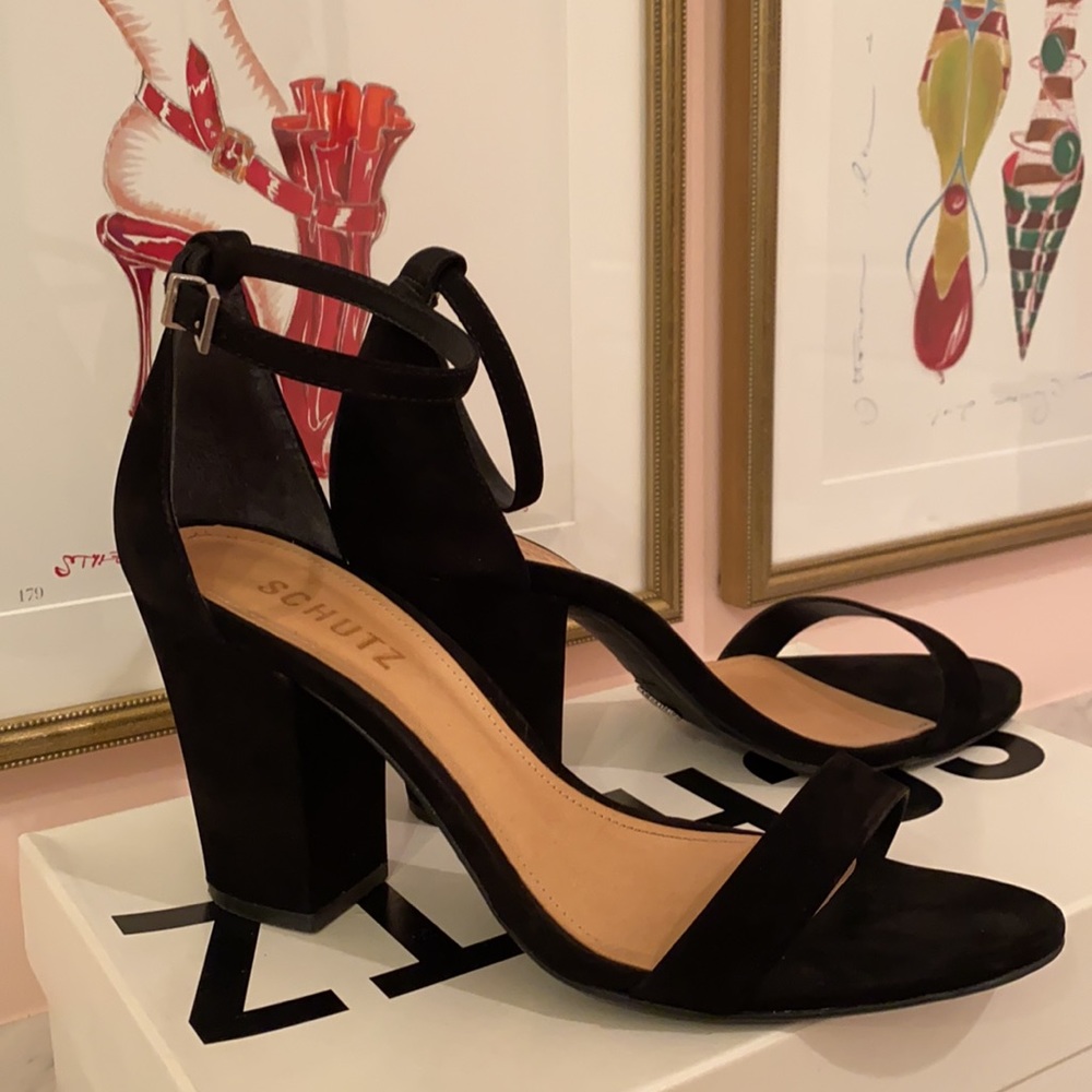 Schutz black suede block heel. - Picture 2 of 5